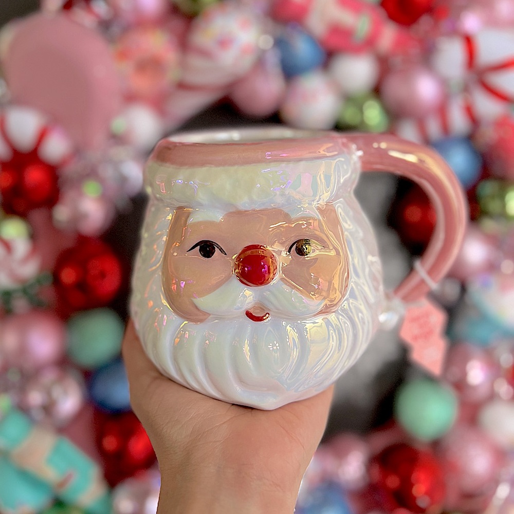 ✨NEW🎅Merry and Bright Iridescent Pink Santa Mug💖